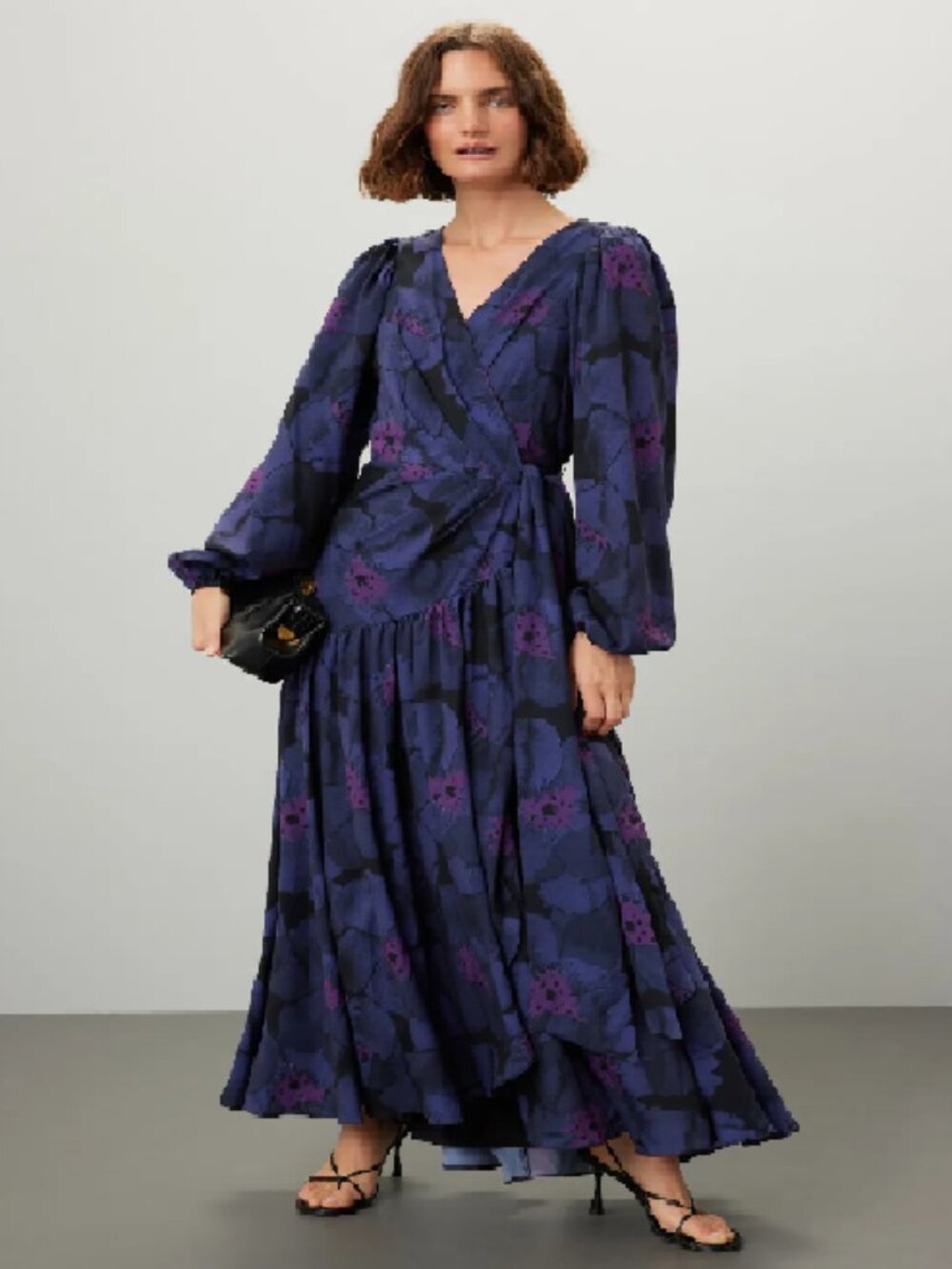 Hutch Lima Purple Floral Wrap Maxi Dress Long Sleeve $326